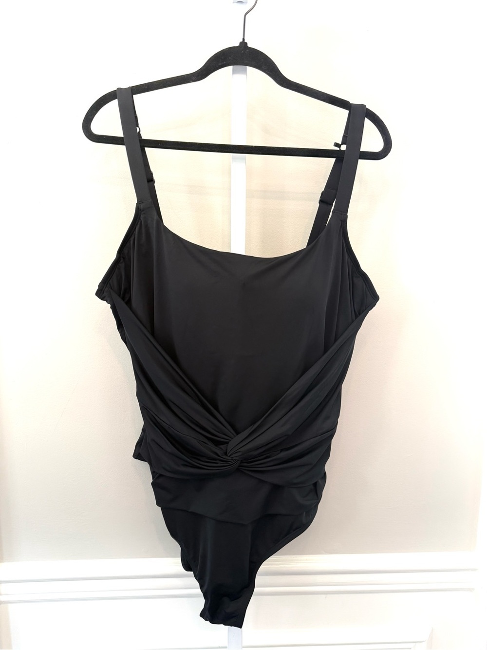 Jantzen Black Tummy Control One Piece Swimsuit Twist Front Adjustable Size 22W